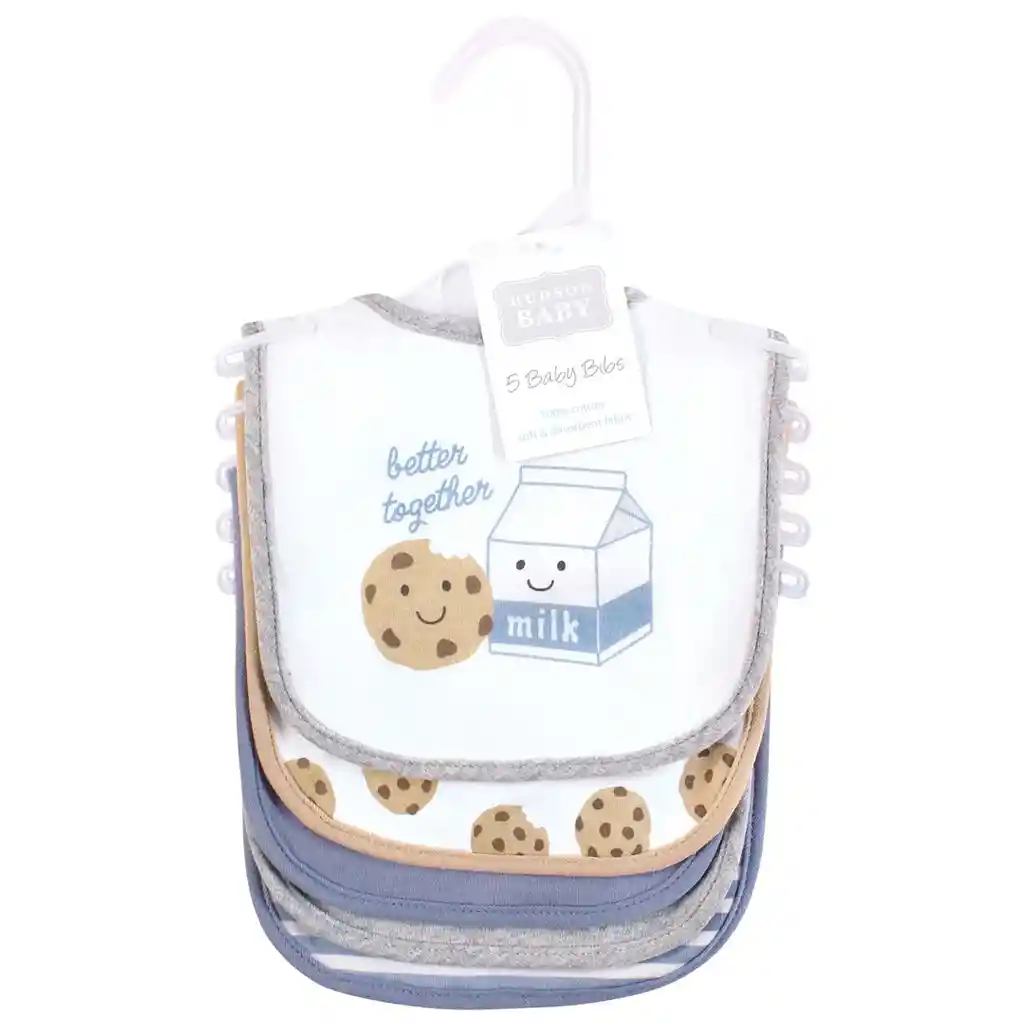Paquete X5 Baberos Hello Gorgeous En Algodón Para Bebé, Ajustable Por Botones A Presión, Con Diseños Coloridos Variados, Fácil De Limpiar, Absorbente - Hudson Baby