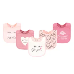 Paquete X5 Baberos Hello Gorgeous En Algodón Para Bebé, Ajustable Por Botones A Presión, Con Diseños Coloridos Variados, Fácil De Limpiar, Absorbente - Hudson Baby