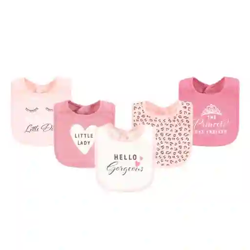 Paquete X5 Baberos Hello Gorgeous En Algodón Para Bebé, Ajustable Por Botones A Presión, Con Diseños Coloridos Variados, Fácil De Limpiar, Absorbente - Hudson Baby