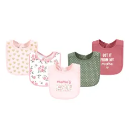 Paquete X5 Baberos Mamás Mini En Algodón Para Bebé, Ajustable Por Botones A Presión, Con Diseños Coloridos Variados, Fácil De Limpiar, Absorbente - Hudson Baby