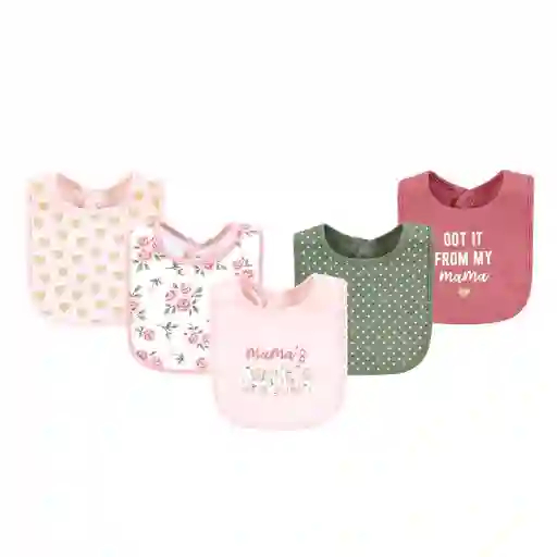 Paquete X5 Baberos Mamás Mini En Algodón Para Bebé, Ajustable Por Botones A Presión, Con Diseños Coloridos Variados, Fácil De Limpiar, Absorbente - Hudson Baby