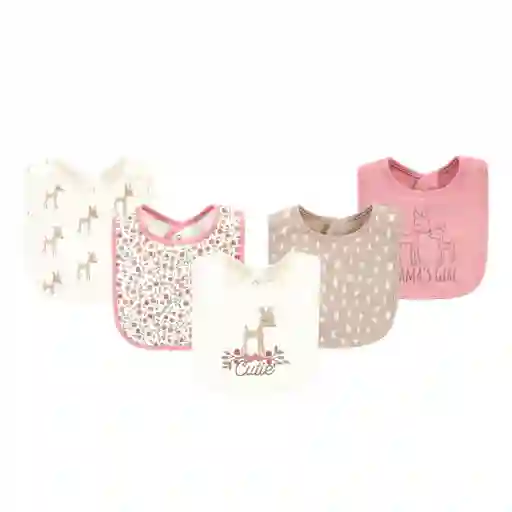 Paquete X5 Baberos Venado Cutie En Algodón Para Bebé, Ajustable Por Botones A Presión, Con Diseños Coloridos Variados, Fácil De Limpiar, Absorbente - Hudson Baby