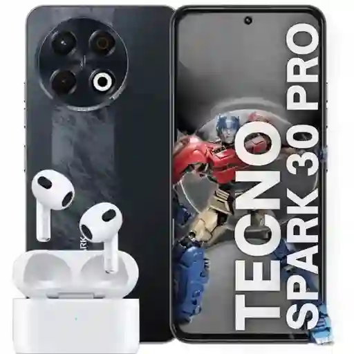 Celular Tecno Spark 30 Pro 256gb 16gb Negro + Obsequio Audífonos Inalambricos