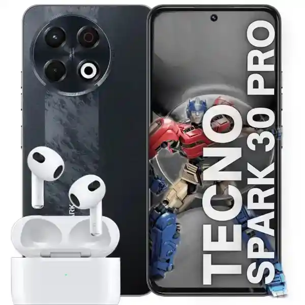 Celular Tecno Spark 30 Pro 256gb 16gb Negro + Obsequio Audífonos Inalambricos