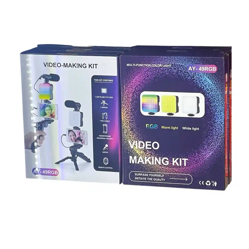 Kit Estabilizador Soporte Celular Luz Led Video Ay49 Rgb