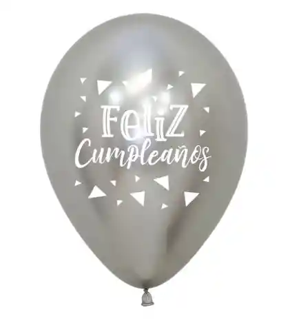 Feliz Cumpleaños Globo Bomba Espejo Biodegradable Plata X 6 Und