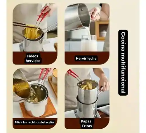 Olla Freidora De Acero Inoxidable + Cesta Coladora 1,2 L