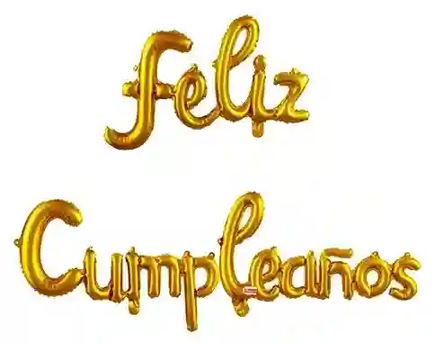 Bouquet De Globos Feliz Cumpleaños Cursiva Dorado