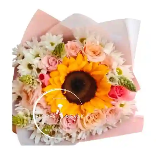Ramo De Girasol Y Rosas Rosadas