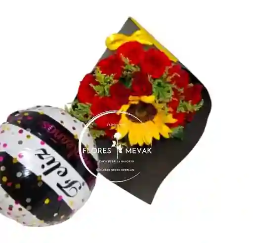 Ramo En Cono Rosas-girasol