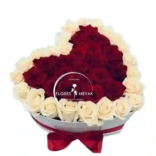 Caja De Rosas Rojas Y Blancas