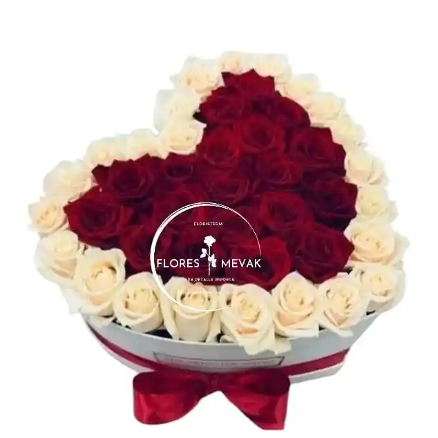 Caja De Rosas Rojas Y Blancas