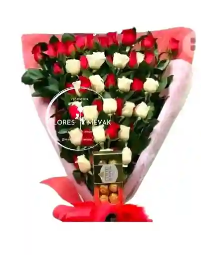 Ramo Rosas Blancas Y Rojas Ferrero Rocher