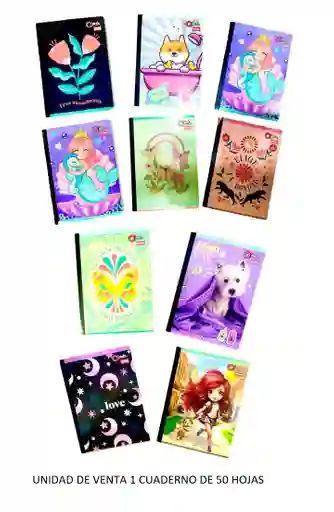 Cuaderno Cosido Para Niña Cuadriculado 50 Hojas Qnota Scribe Diseños Surtidos