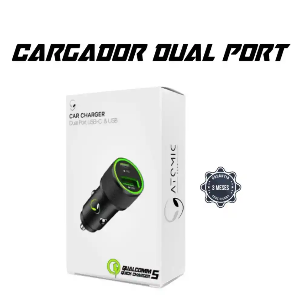 Cargador Carro Dual Port (usb Y Usbc) Atomic Carga Rapida