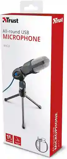 Trust Micrófono De Pc Mico, 0.138 In Y Usb, Condensador, Soporte De Trípode, Funciona Con Laptop, Skype, Equipos, Twitch, Transmisión, Youtube, Chat, Podcasts, Zoom
