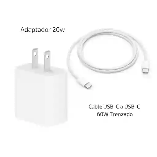 Cargador Iphone Original 20w + Cable Usbc Usbc 60w 1 Metro 15 Pro Max/ 16 Pro Max