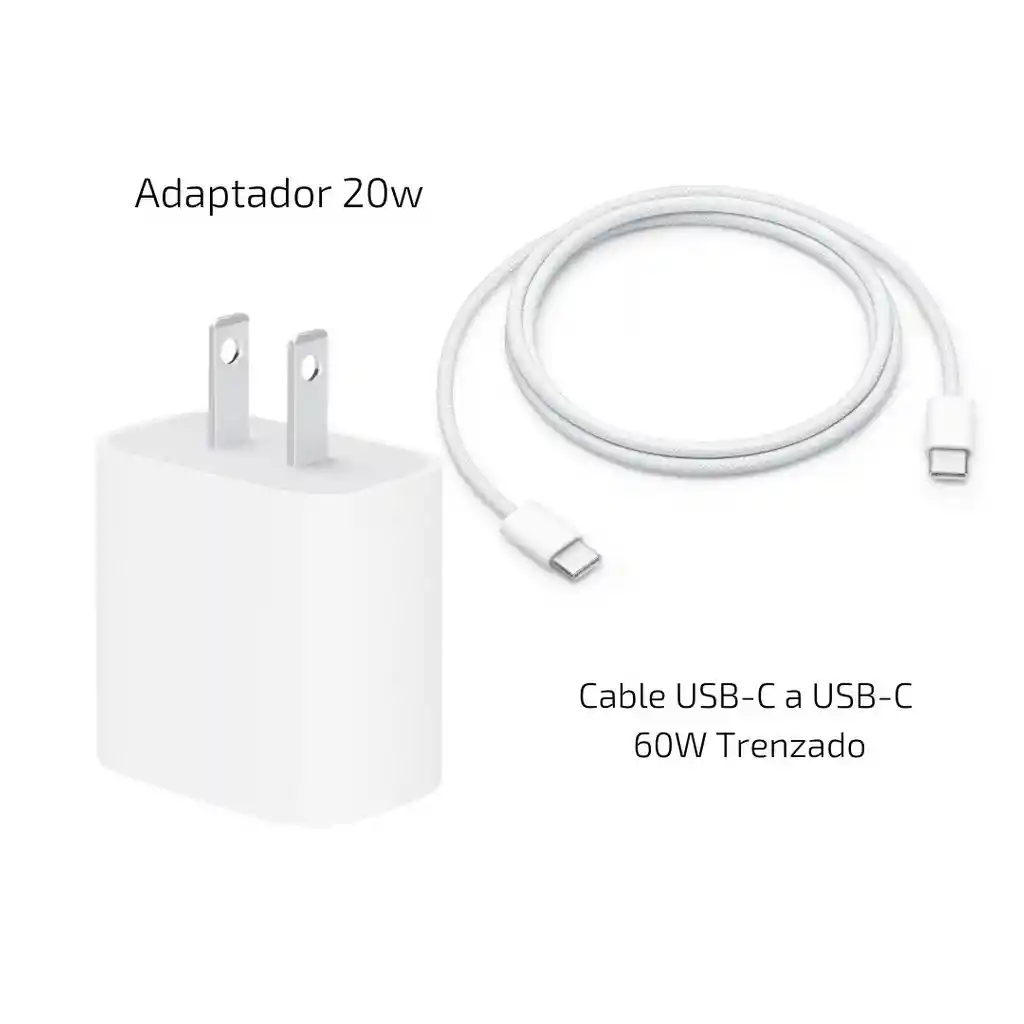 Cargador Iphone Original 20w + Cable Usbc Usbc 60w 1 Metro 15 Pro Max/ 16 Pro Max