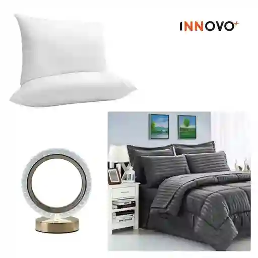 Combo Cubrelecho Cama Doble Premium + 2 Almohadas Confort Silicona + Lámpara De Lujo