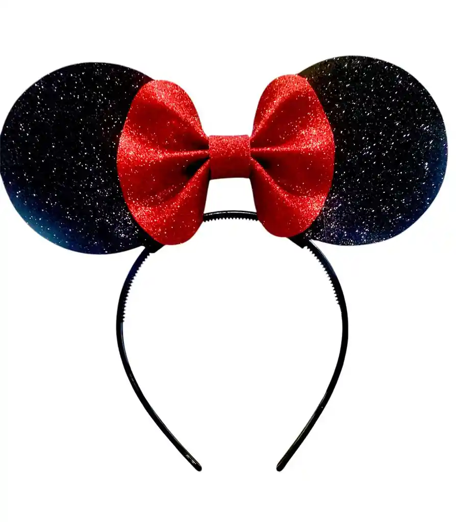 Diadema Vincha Minnie Mouse Escarchada Lazo Rojo