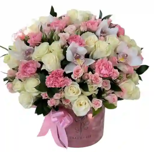 Caja De Orquídeas Y Rosas Blancas