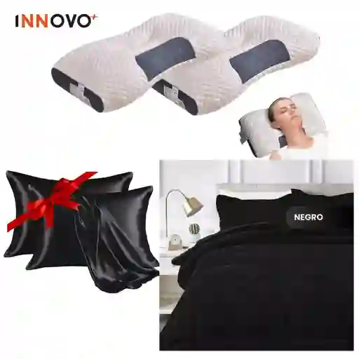 Combo Cubrelecho Doble Cama Ovejero + 2 Almohadas Semi-ortopédicas + Obsequio Fundas Satín