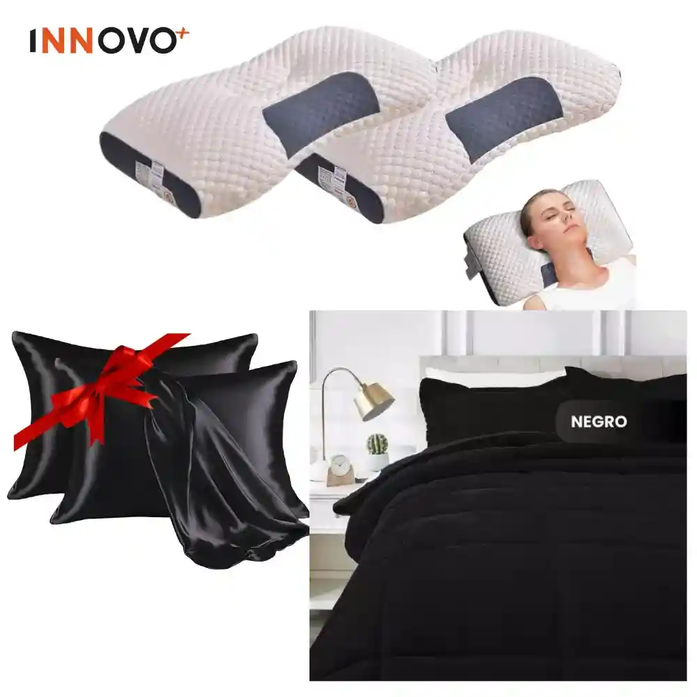 Combo Cubrelecho Doble Cama Ovejero + 2 Almohadas Semi-ortopédicas + Obsequio Fundas Satín