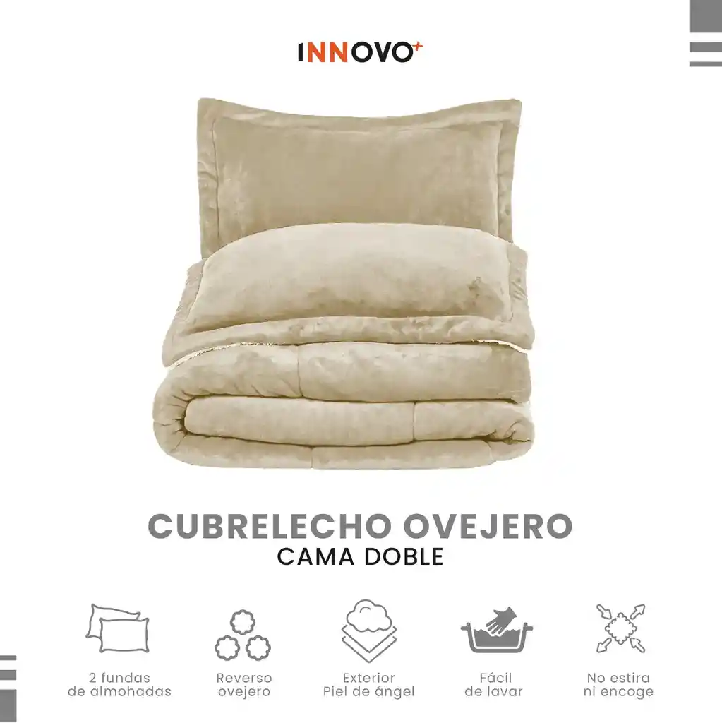 Combo Cubrelecho Beige Térmico Cama Doble + 2 Almohadas Confort + Obsequio Fundas Satín