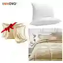 Combo Cubrelecho Beige Térmico Cama Doble + 2 Almohadas Confort + Obsequio Fundas Satín