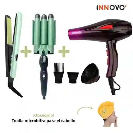 Combo Secador Bopai 4000w + Plancha Tradicional + Pinza Sirena + Obsequio Toalla