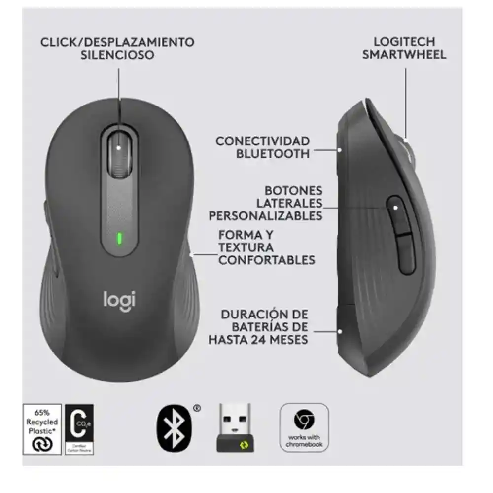 Mouse Logitech M650 L - Bluetooth - Usb