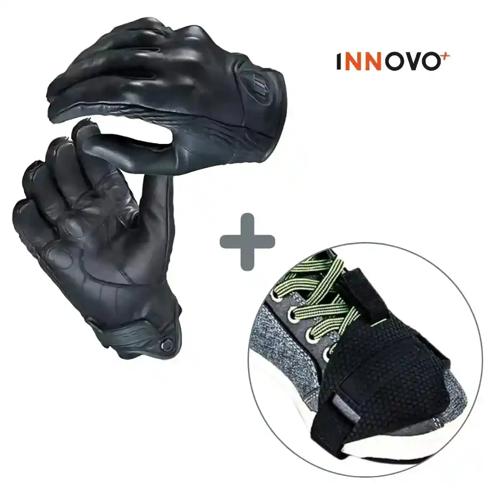 Combo Guantes Para Moto Icon Persuit Liso + Protector Para Zapato Moto