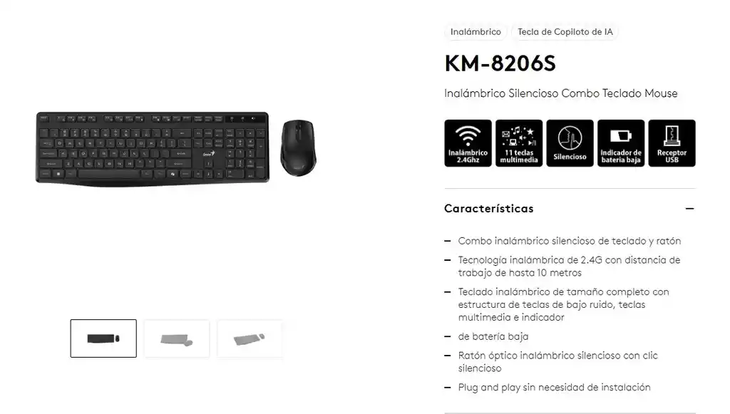 ¡mejora Tu Productividad! Combo Teclado Y Mouse Km-8206s Inalambrico, Silenciosos, Confortables, Con Tecla Ai Copilot Para Windows 11-mac