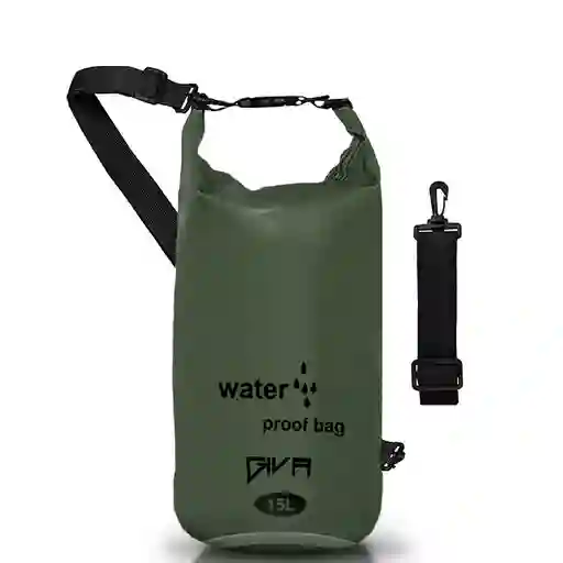 Dry Bag 100% Impermebale, 15l, Morral, Estuche, Bolsa, Color Verde Militar