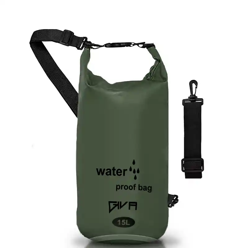 Dry Bag 100% Impermebale, 15l, Morral, Estuche, Bolsa, Color Verde Militar
