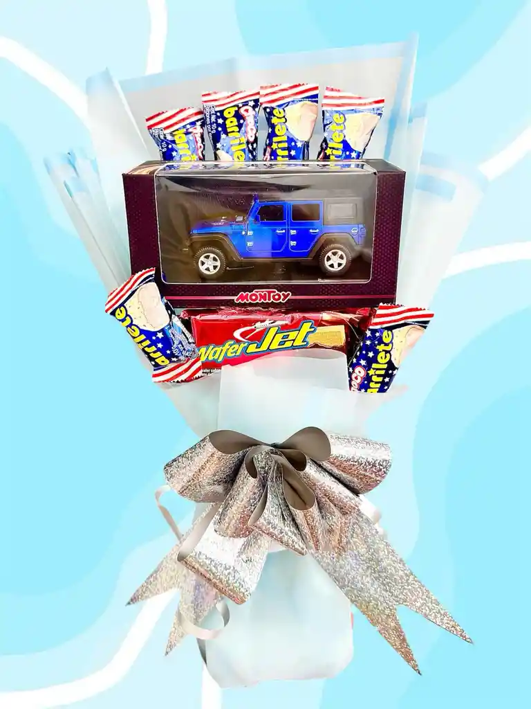 Regalo Especial Ramo De Dulces Y Jeep De Colecciòn - Dia Del Niño - Feliz Dia - Feliz Cumpleaños