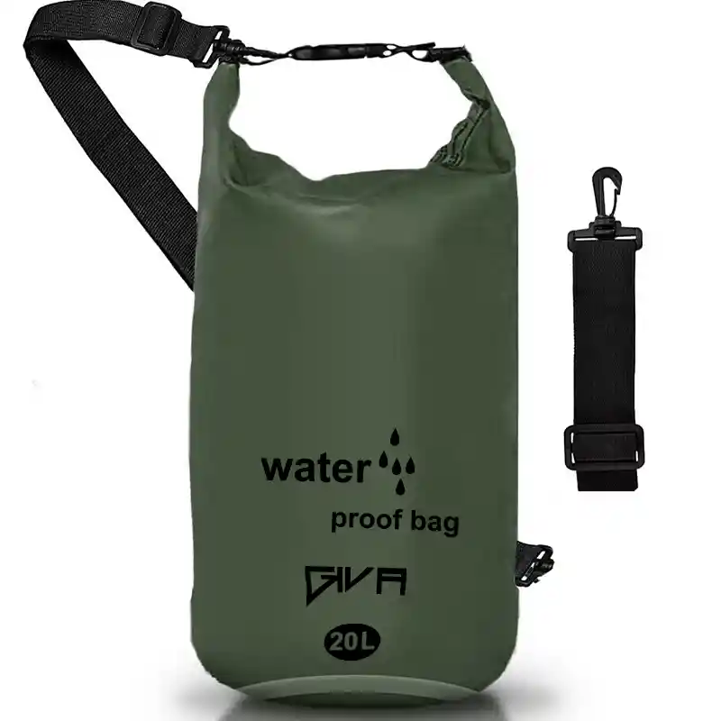 Dry Bag 100% Impermeable 20 Lts, Bolsa, Estuche, Morral Color Verde Militar