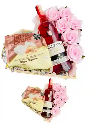 Regalo Corazon De Rosas Y Vino - Regalo Dia De La Madre - Regalo Cumpleaños - Feliz Dia