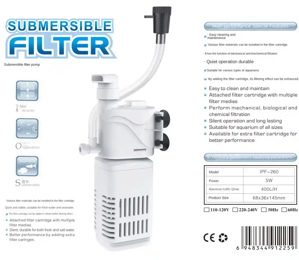 Filtro Acuario 400 L/h Cabeza De Poder Ipf-260 Blanco