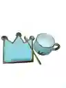 Set De Pocillo, Porta Taza Y Cuchara Color Azul Agua Marina