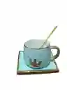 Set De Pocillo, Porta Taza Y Cuchara Color Azul Agua Marina