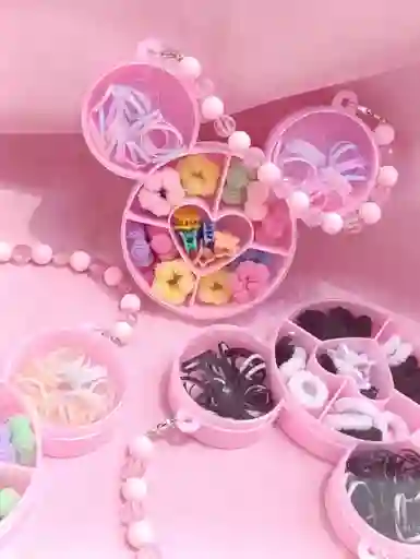 Caja Mickey Mouse De Cauchos O Ligas Para El Cabello Con Piojitos