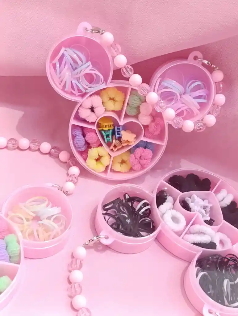 Caja Mickey Mouse De Cauchos O Ligas Para El Cabello Con Piojitos