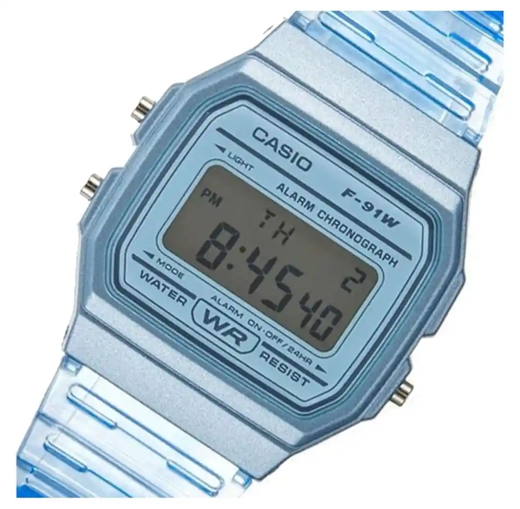 Reloj Digital Casio F-91w Unisex 1:1 Azul Transparente