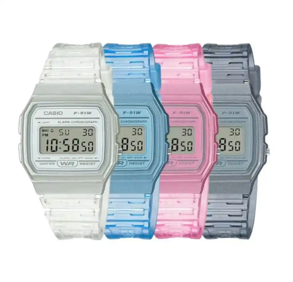 Reloj Digital Casio F-91w Unisex 1:1 Azul Transparente
