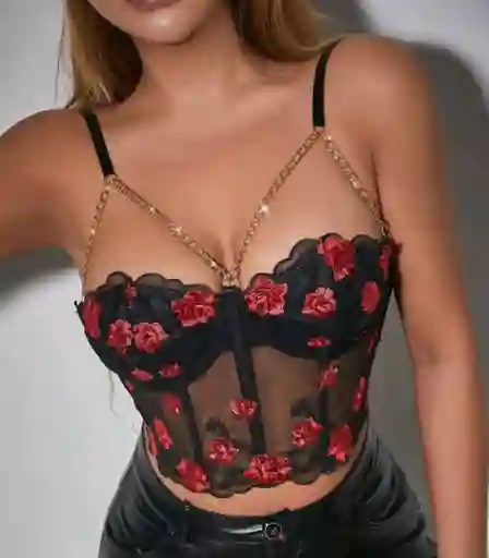 Crop Top Bordado Rosa