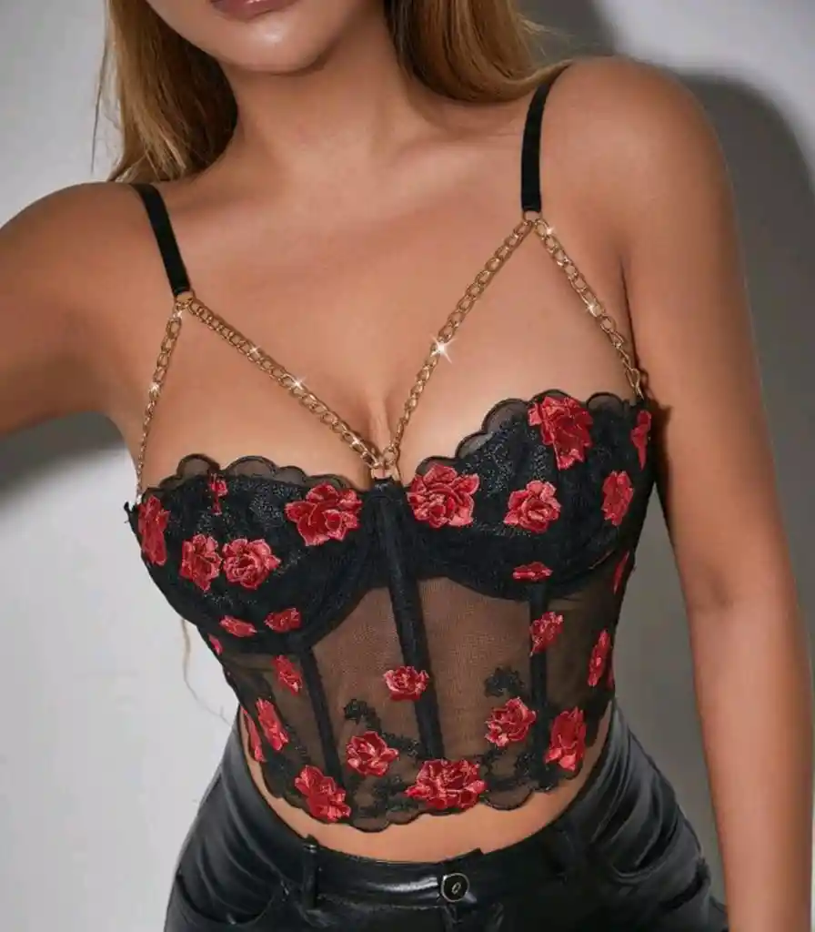 Crop Top Bordado Rosa