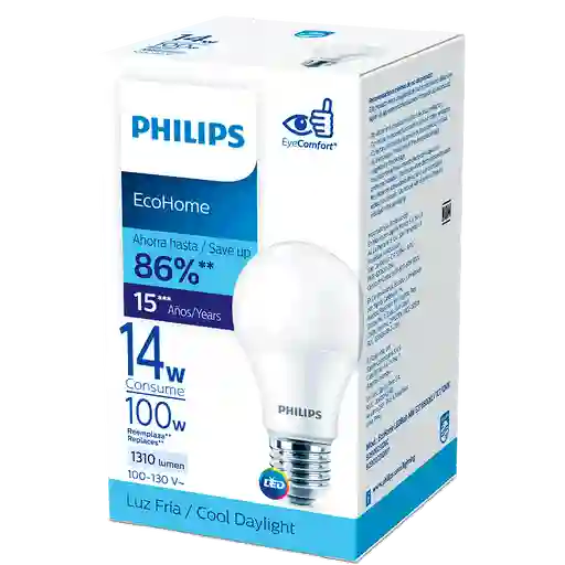 1 Bombillo Philips Led Ahorrador Energia Luz 14w Ecohome 100 W 1310 Lumen Luz Fria