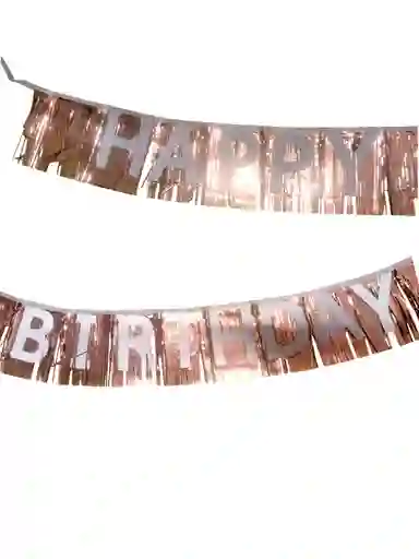 Guirnalda Decoración Banderín Happy Birthday Mini Cortina Oro Rosa