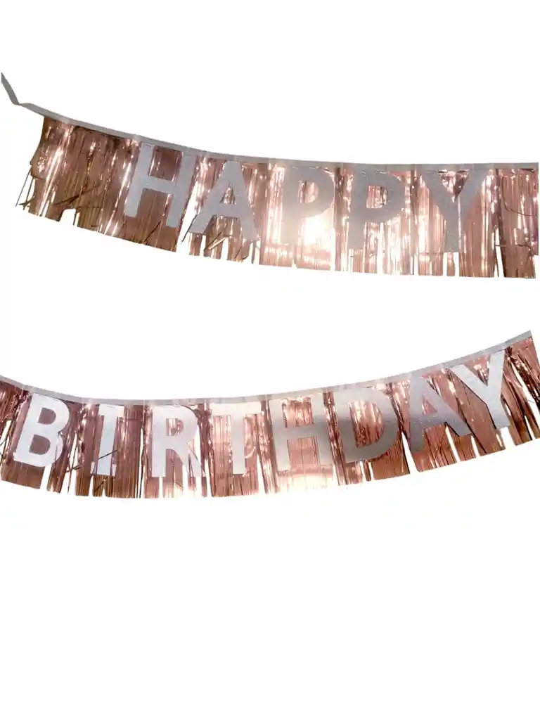 Guirnalda Decoración Banderín Happy Birthday Mini Cortina Oro Rosa